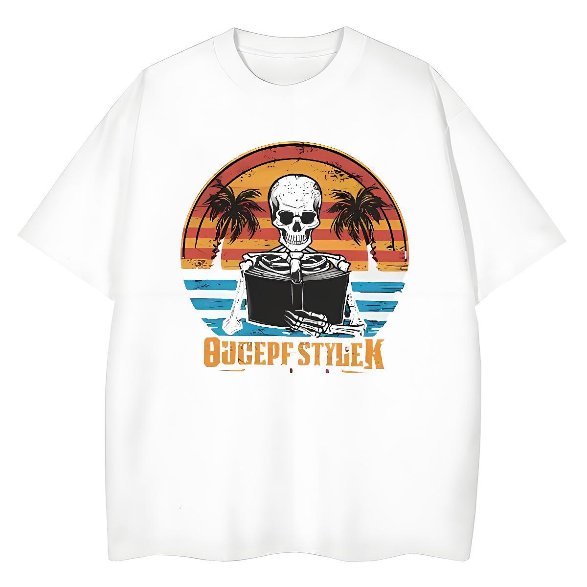 DIY T shirt 230g 100% Cotton Breathable Short Sleeve Outdoor skull Women Tshirts Free Shipping Black White Top Shirts