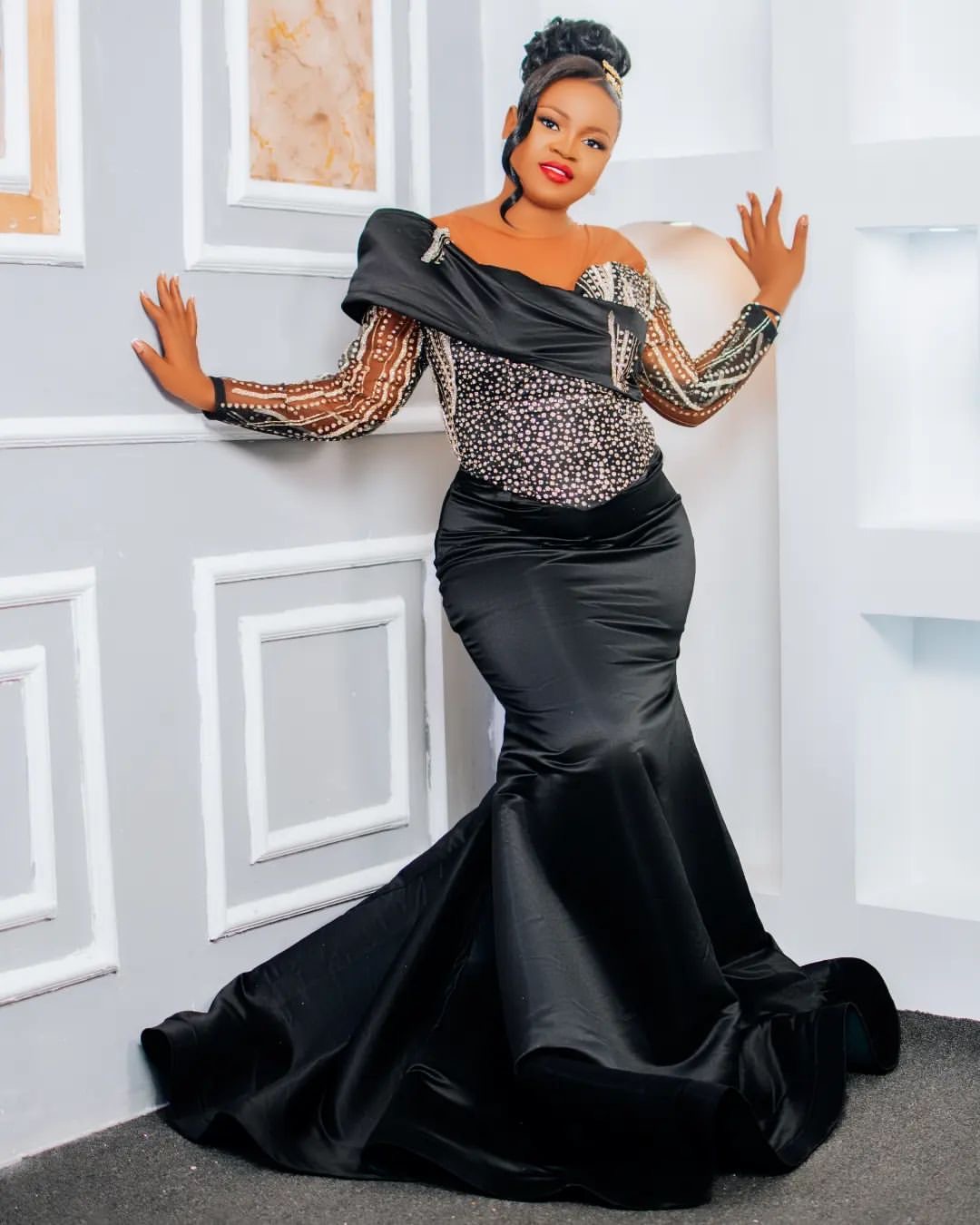 Aso Ebi 2024 Black Mermaid Prom Dresses Sequined Satin Beaded Evening Formal Party Second Reception Birthday Gowns Dress For Special Occasions ZJ022