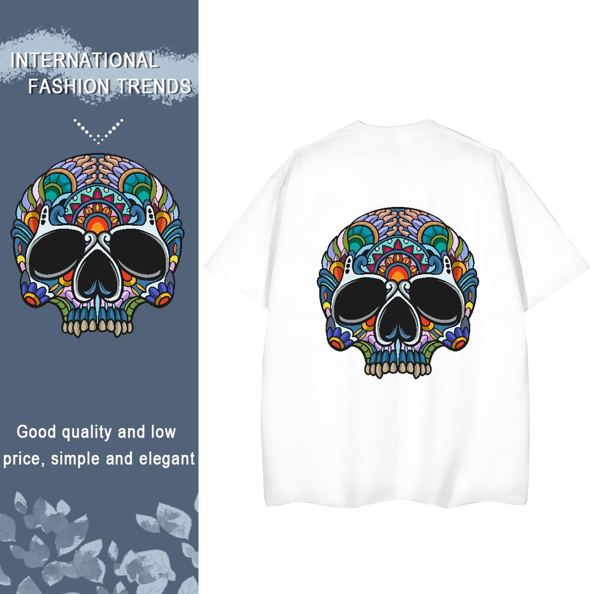 Designer T Shirt For Woman 230g Cotton Breathable Casual Beach skull Tshirt for Man Woman Female Cartoon Floral Printing Top Tees