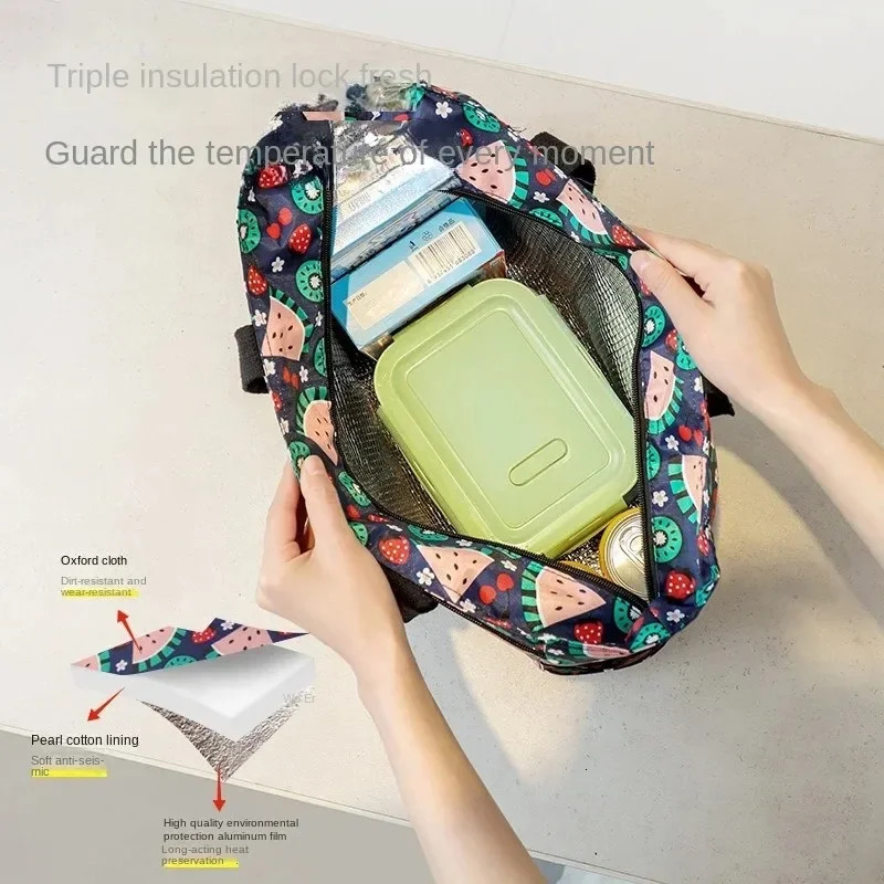 Large capacity waterproof heat cooler bag womens portable lunch travel picnic box insulated bento box bag food ice bag 241008