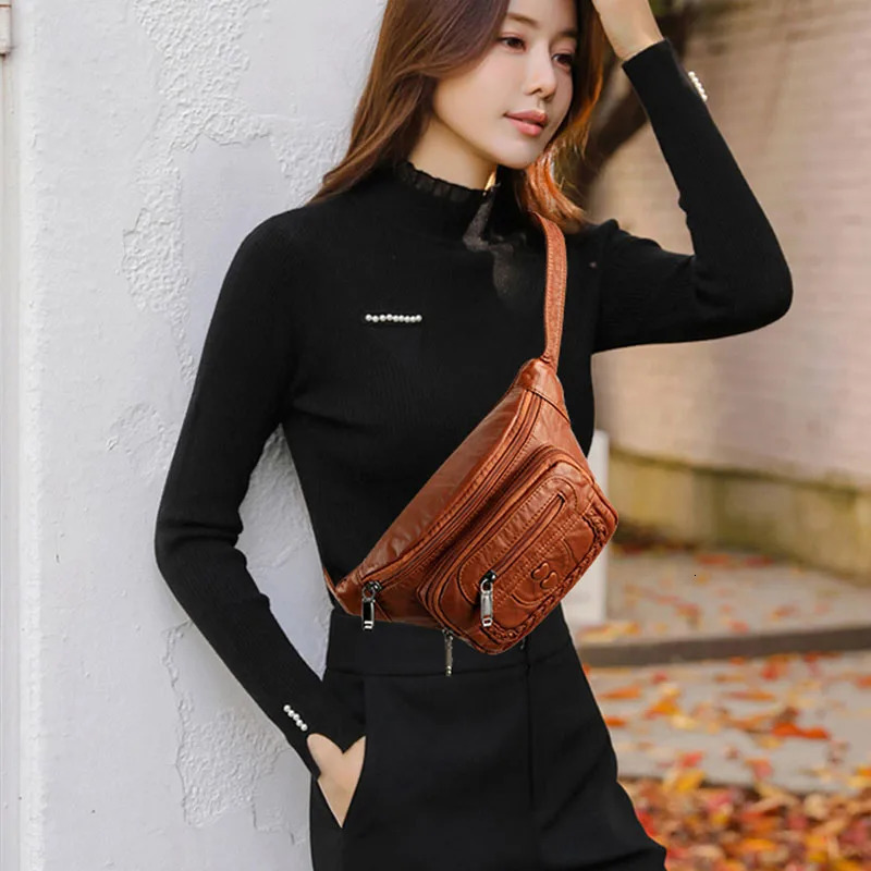 Fanny Bag Retro Womens Belt Bag Womens Shoulder Cross Body Bag Fashion Soft Leather Waist Bag Waist Bag 241008