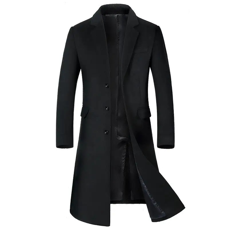 Autumn and winter mens wool coat length European plus size Korean version ultrathin velvet thick 241007