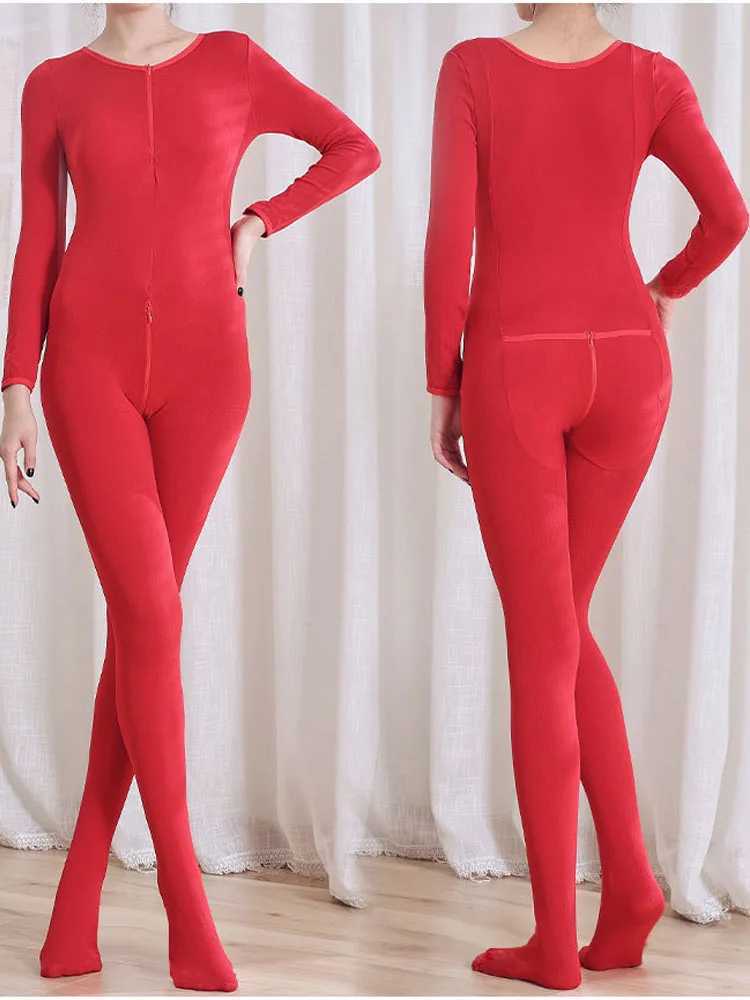 Women's Thermal Underwear Neutral zipper open crotch bodysuit no thin and thick flash hot bodysuit sexy bodysuit pantyhose underwear Y2410112BTT