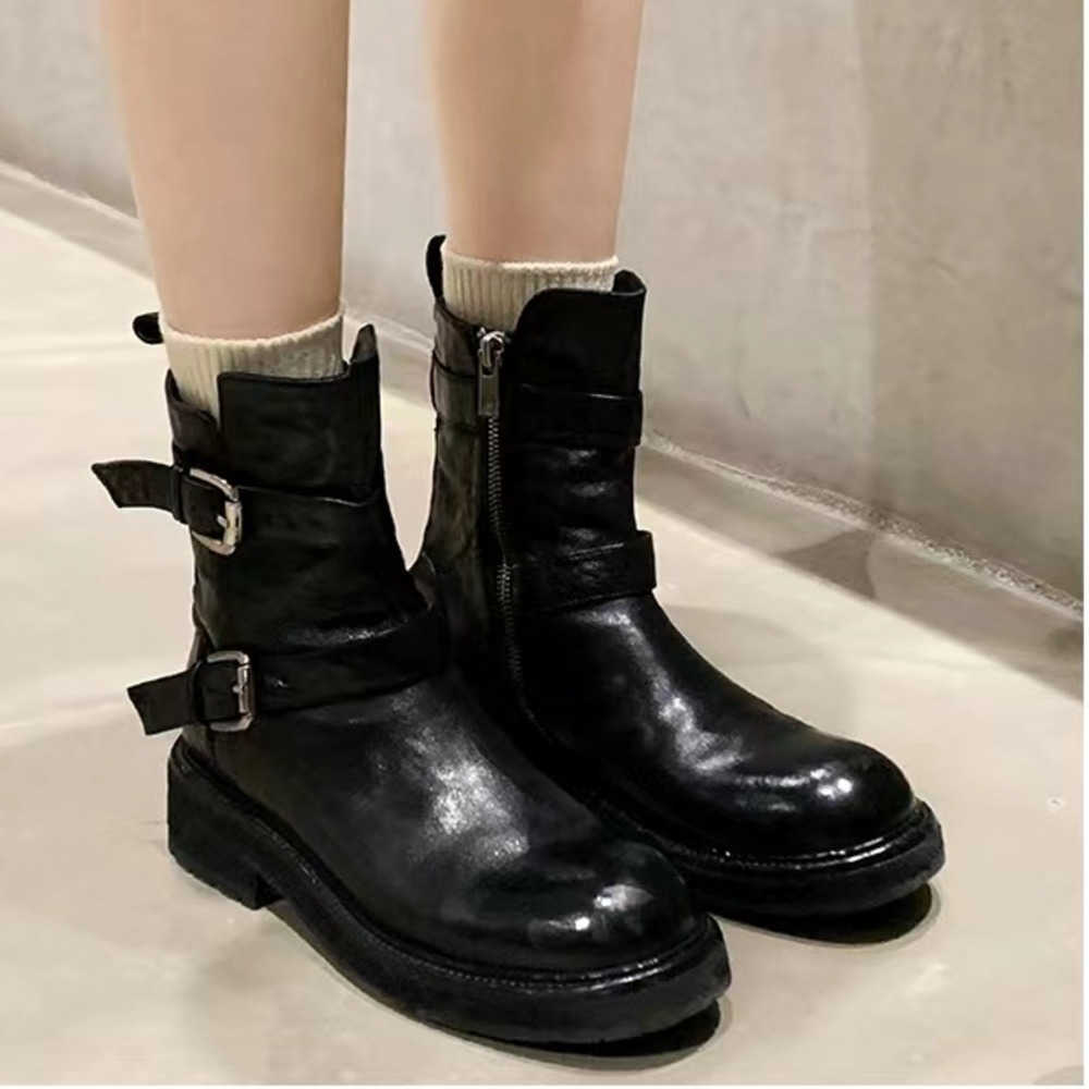 Internet Celebrity Round Head Martin Boots Thick Bottom Thin Short Boots Womens Knight Boots Autumn Winter Fashion Boots 240826