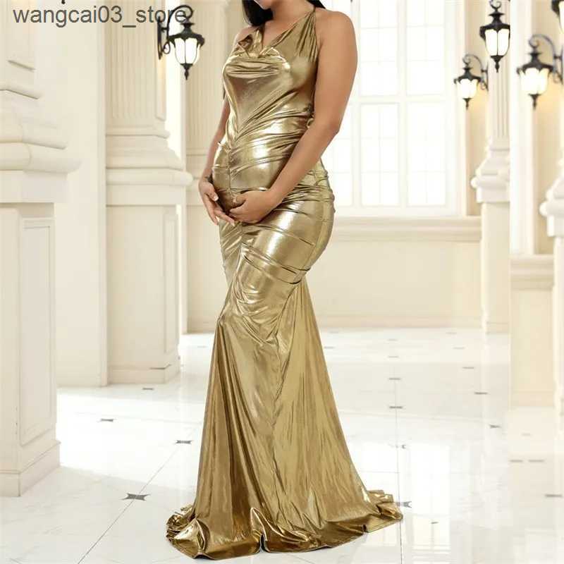 Maternity Dresses Sexy Maternity Photography Long Dress Pregnant Woman Bodycon Halter Backless Baby Shower Dress Sleeveless Photoshoot Dress L240910