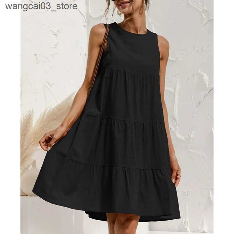 Maternity Dresses Summer Women Vest Dress Cotton O-Neck Sleeveless Solid Midi Tank Dresses Stitching Large Swing Casual Loose Sundress Vestidos L24091
