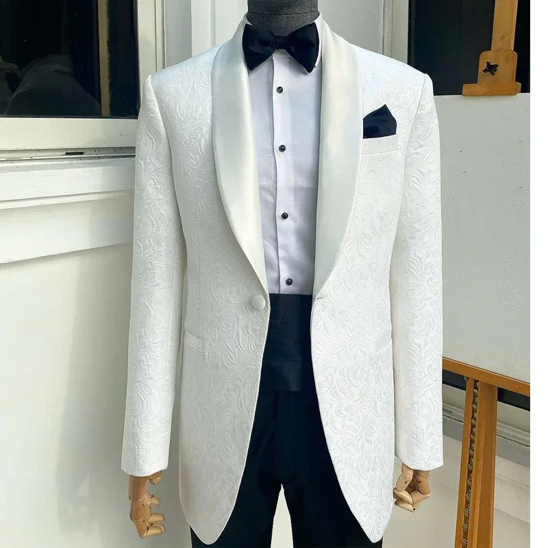 Floral Wedding Tuxedo For Groom 2 Pcs Custom Men Suits Shawl Lapel Fashion Jacket With Pants (Blazer + Trousers) 2025