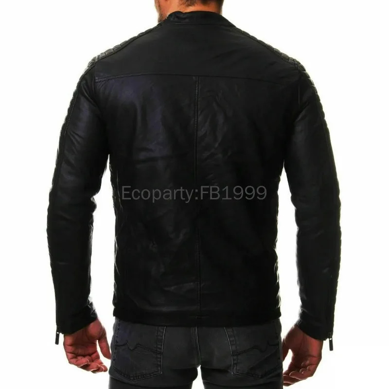 Mens Fashion Pu Leather Jacket Red Black Slim Oneck Zipper Spring Autumn Casual Windproof Coat Male Clothing 241008