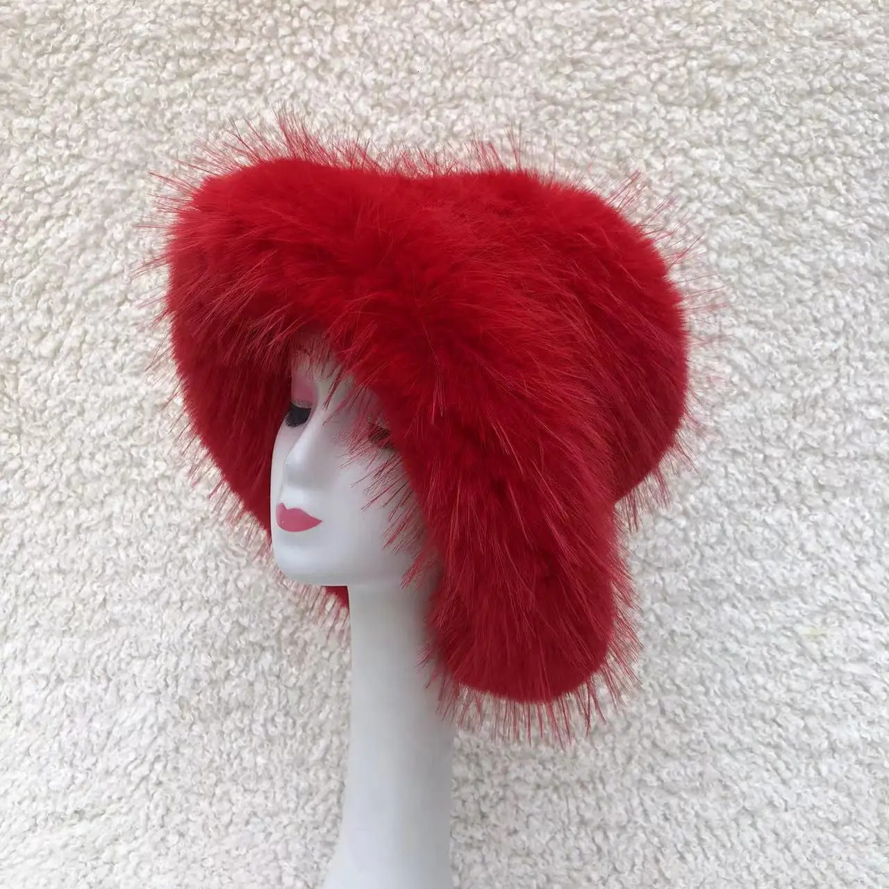 Red Big Brim Womens Fur Hat Plush Bucket Hat Warm Winter Y2K Mens Fishermans Hat Personalized Color Hat 241011