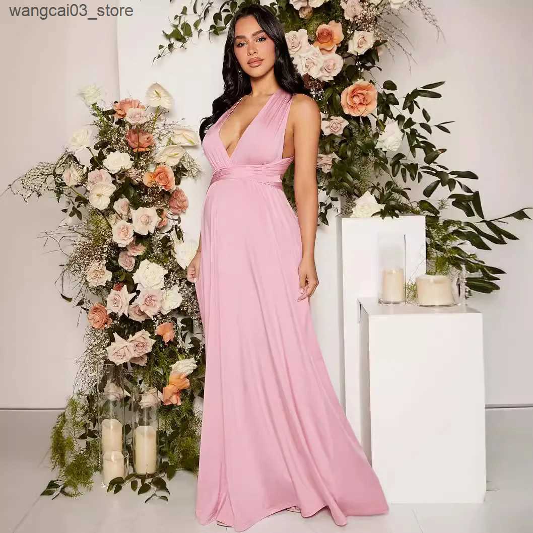 Maternity Dresses European American solid colors diverse wearing styles sexy straps pregnant womens dresses big swing long Evening Party dresses L2409