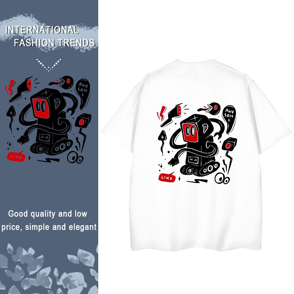 Stylist Women T Shirts 230g Cotton Crew Neck Breathable Street Casual robot Women Tees Brand Anime Tshirts