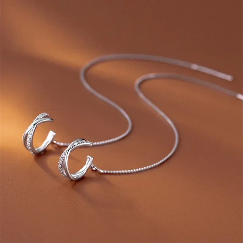 Silver Color Crystal Tassel NonPiercing Cuff Ear Clip Earring For Women Shiny Chain Cartilage Piercing Jewelry y240906
