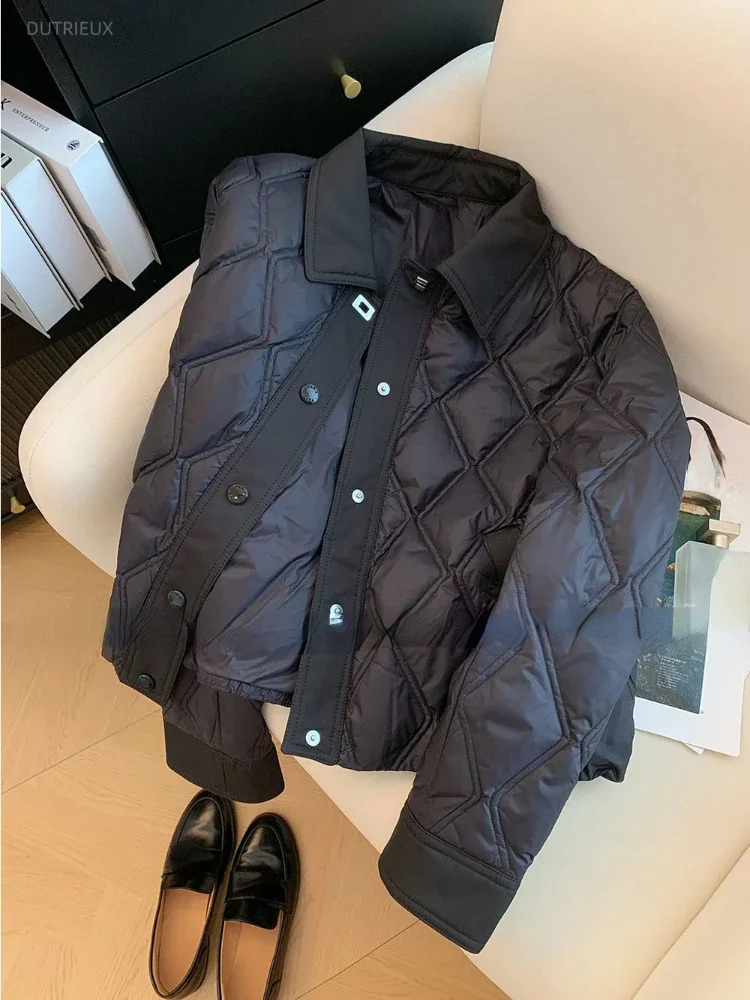 Fashion Solid Leisure Diamond Thick Warm Womens Park Winter Single Chest Retro Jacket Y2K Fully Matched Loose 241010