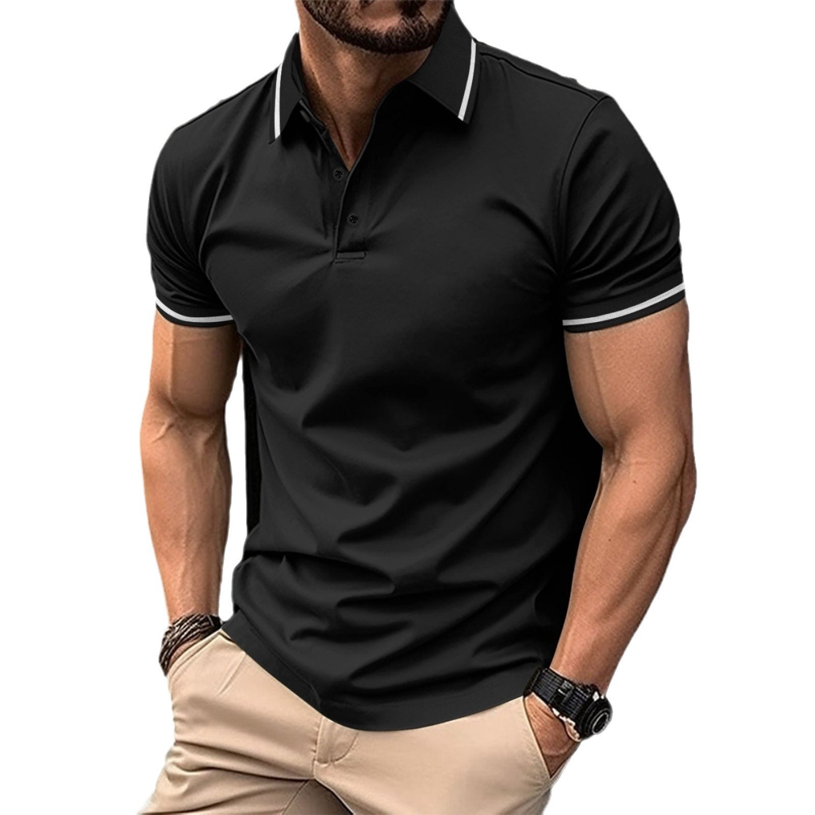 Polos Casual T Men's Shirts Solid Color Business Standing Collar Fashion Top And Autumn Short Sleeves Shirts op