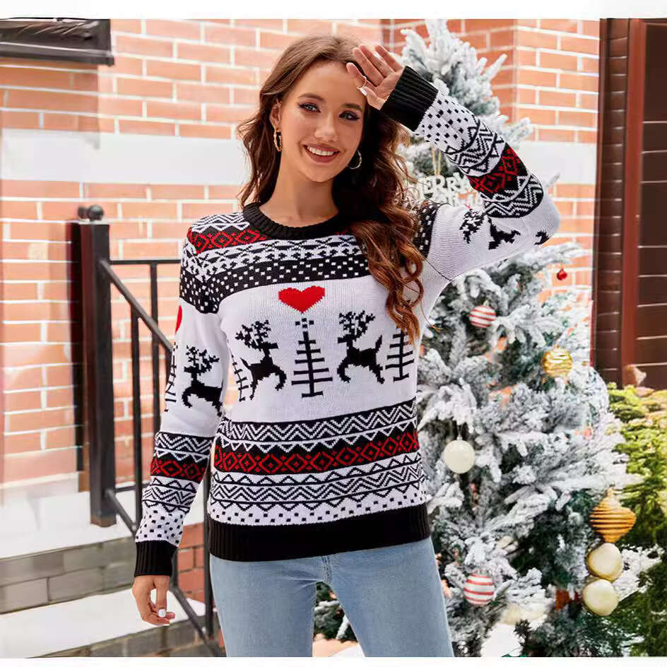 Jacquard casual pullover Christmas for lazy style autumn and winter women's knitted sweater