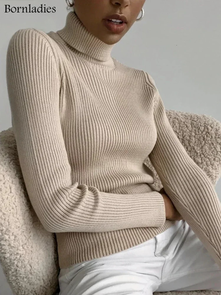 Bornladies Basic Turtleneck Women Sweaters Autumn Winter Tops Slim Women Pullover Knitted Sweater Jumper Soft Warm Pull 241011