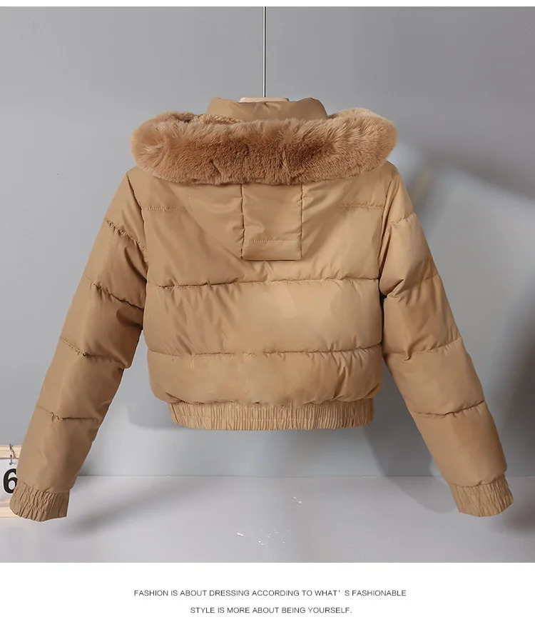 autumn and winter warm cotton jacket womens thick wool lining fur collar long sleeved park 241010