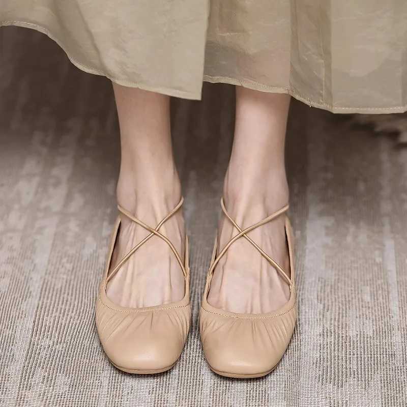 Womens ballet flat elastic strap sliding on flat shoes womens square toe soft soled boat shoes comfortable womens shoes 2024 Y241011