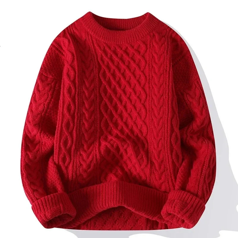 Autumn Winter Men Sweater Vintage O Neck Solid Color Mens Knitted Pullovers Loose Harajuku Mens Retro Knitting Pullover Sweaters 241007