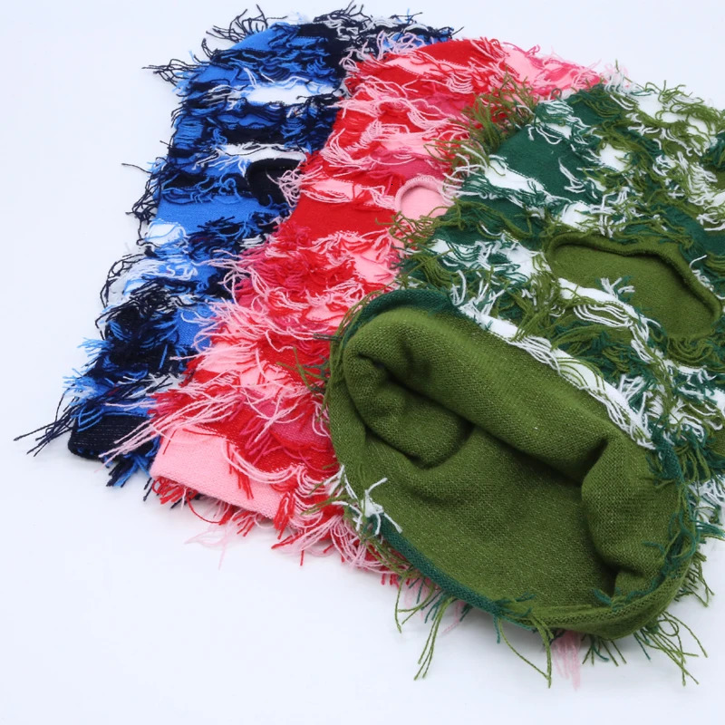 Balaclava Distressed Ski Mask Knitted Beanies Hat Camouflage Skulls Elastic Winter Warmth Full Face Goggles 241009