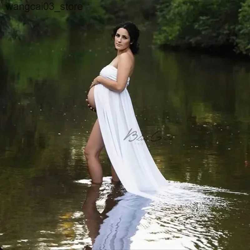 Maternity Dresses Summer Maternity Dresses Pregnant Women Slit Open Front Long Dress For PhotoShoot Pregnancy Chiffon Dress Photography Props L240910
