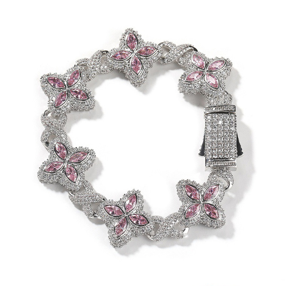 Hip Hop Cross Flower Infinite Chain Necklace Bracelet 5A Cubic Zirconia Women Mens Rap Jewelry Set