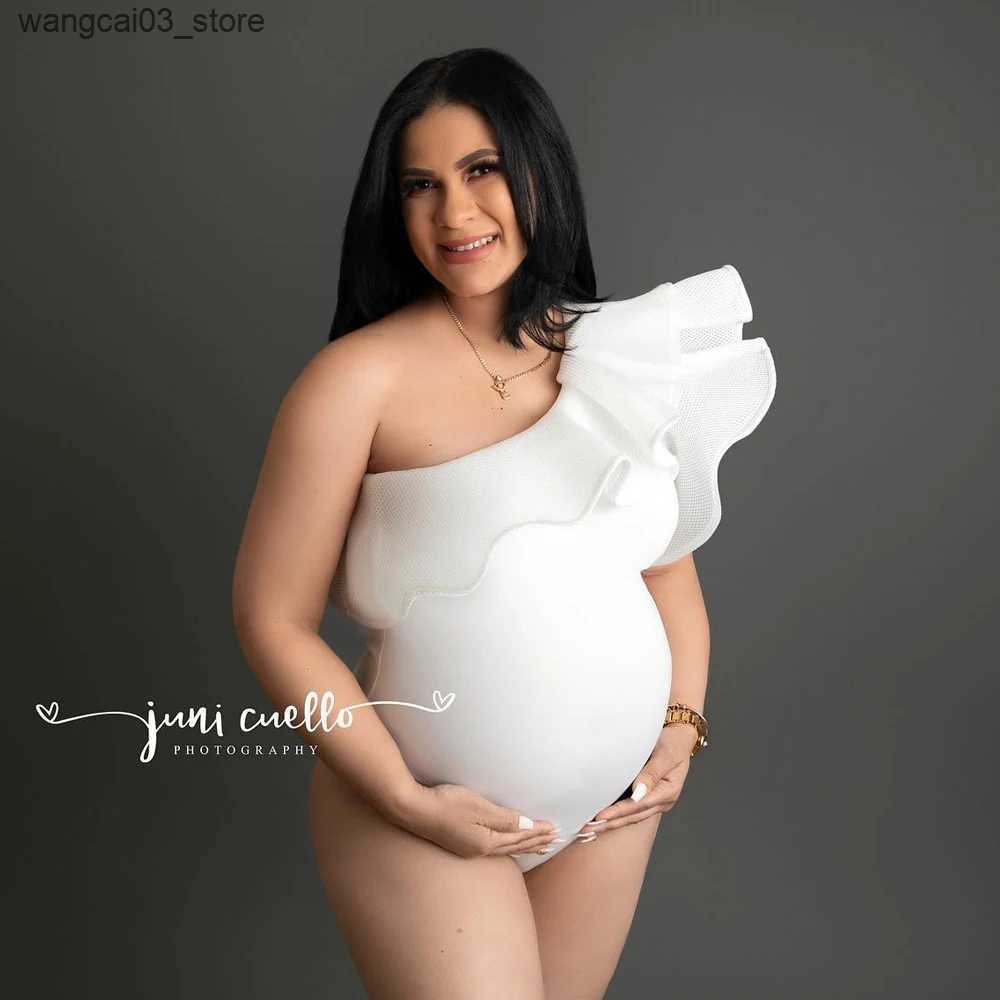 Maternity Dresses Maternity Photography Props Dress Women Sexy Bodysuit Stretch Leotard Sleeveless Ruffles Suitable For Pregnant Women Photography L24