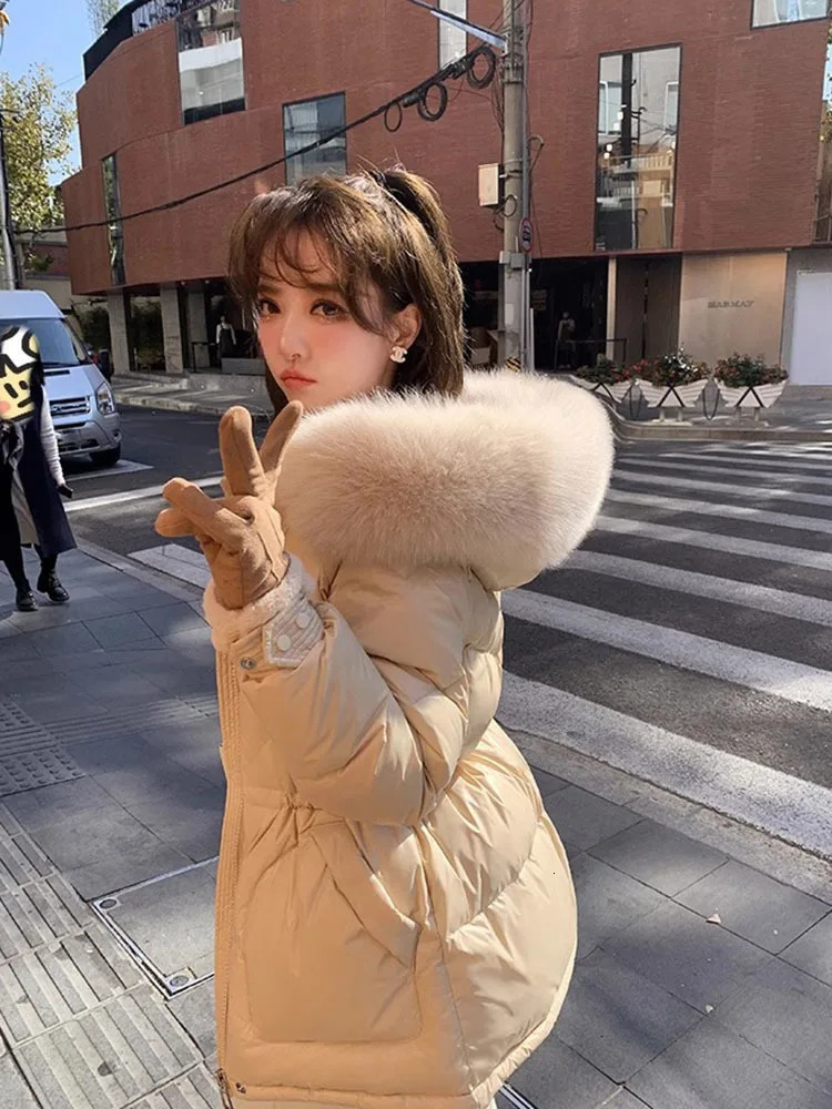 large real fox fur hooded winter inflatable feather jacket for women warm 90% white duck down jacket waterproof Parka 241007