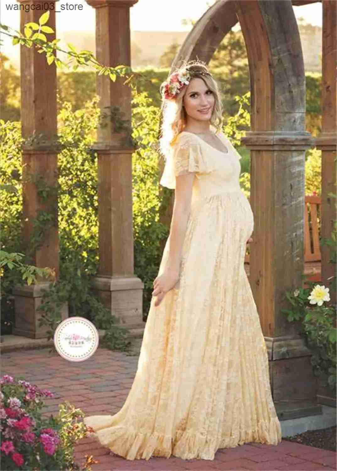 Maternity Dresses 2024 Plus Size Maternity Dresses For Photo Shoot Fashion Lace Maxi Maternity Gown Dress Women Pregnancy Clothes Photography Prop L24