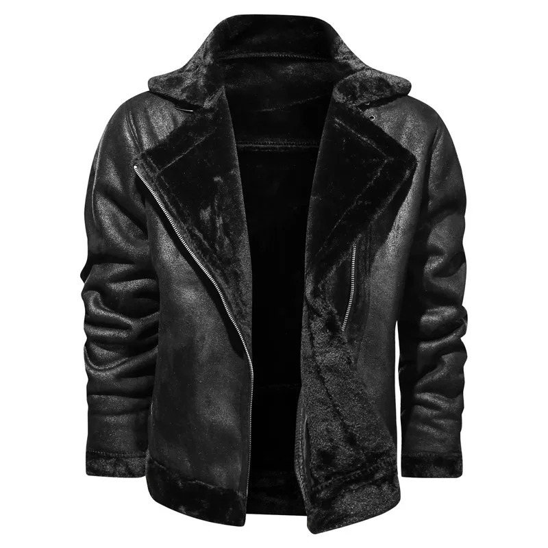 tactical synthetic leather jacket wool jacket fur inner windshield mens winter thick warm military bomber Pu 240927