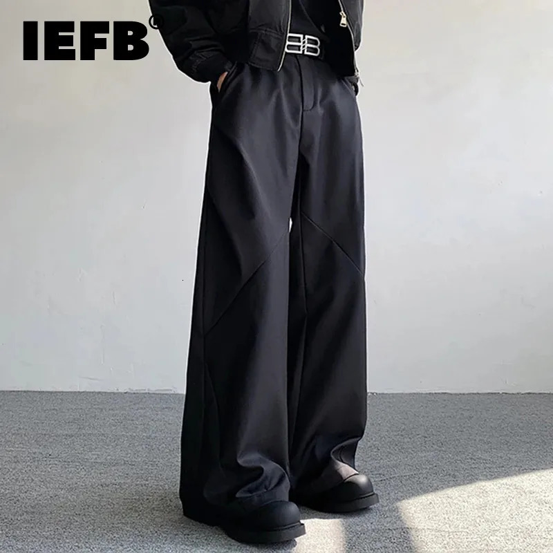 IEFB mens pants with pleated diamond shaped loose casual suit loos 241010