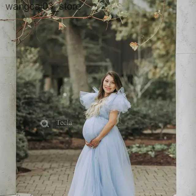 Maternity Dresses Womens Maternity Dress Lace Maternity Gown V Neck Gauze Floating Shoulder Maxi Photography Dress Baby Shower Photo Shoot Dress L2409