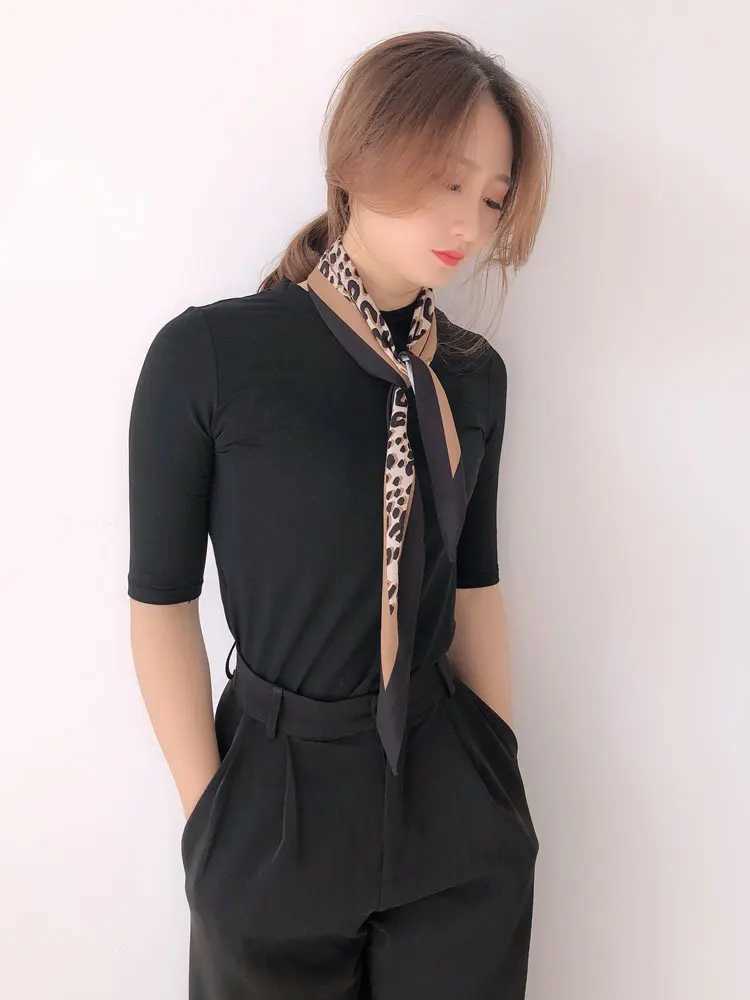 Bandanas Durag FLYTEE Leopard Print Decoration All match Small Silk Scarf Female Spring and Autumn Long Diamond Shell Scarecrow J241010