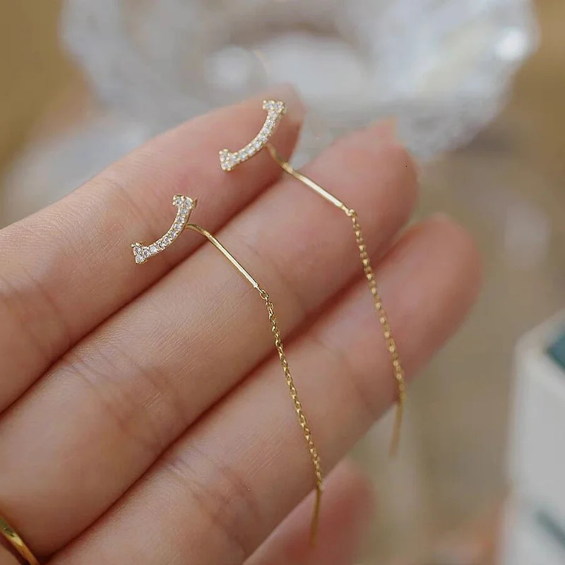 2024 Trendy Long Wire Tassel Thread Chain Climb Star Heart Beads Pendants Drop Earrings Accessories Jewelry y240906