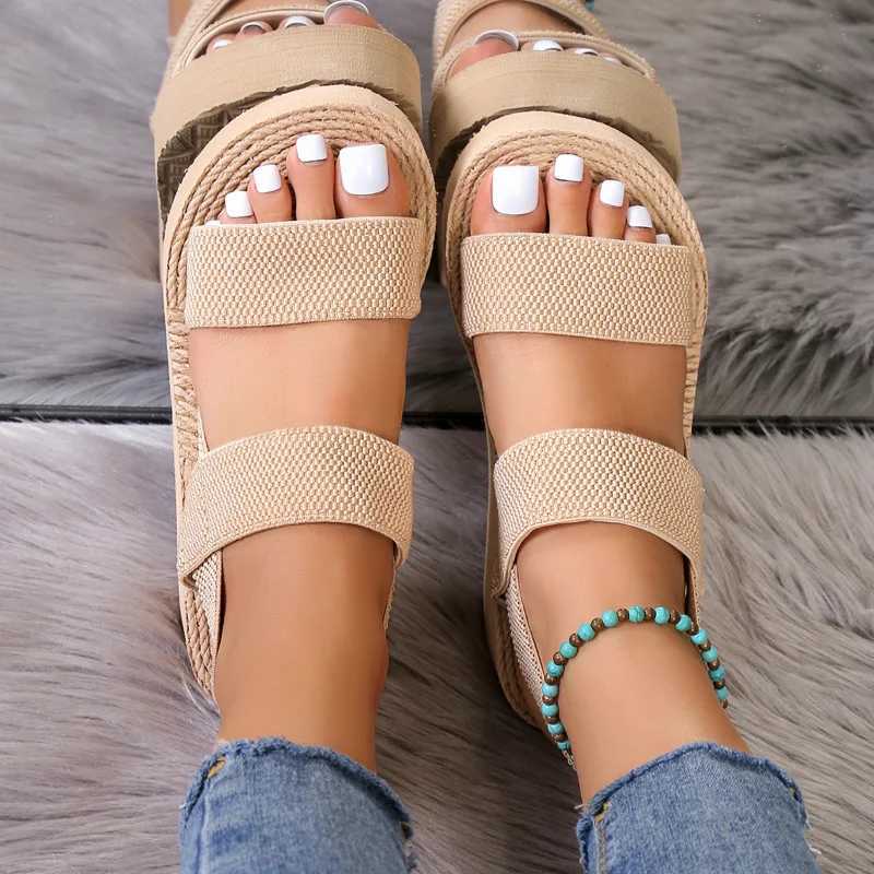 Home>Products>Mini Slip Back Wedge Sandals>Summer Lightweight Sandals>Solid Color Thick Bottom Womens Shoes Y241011