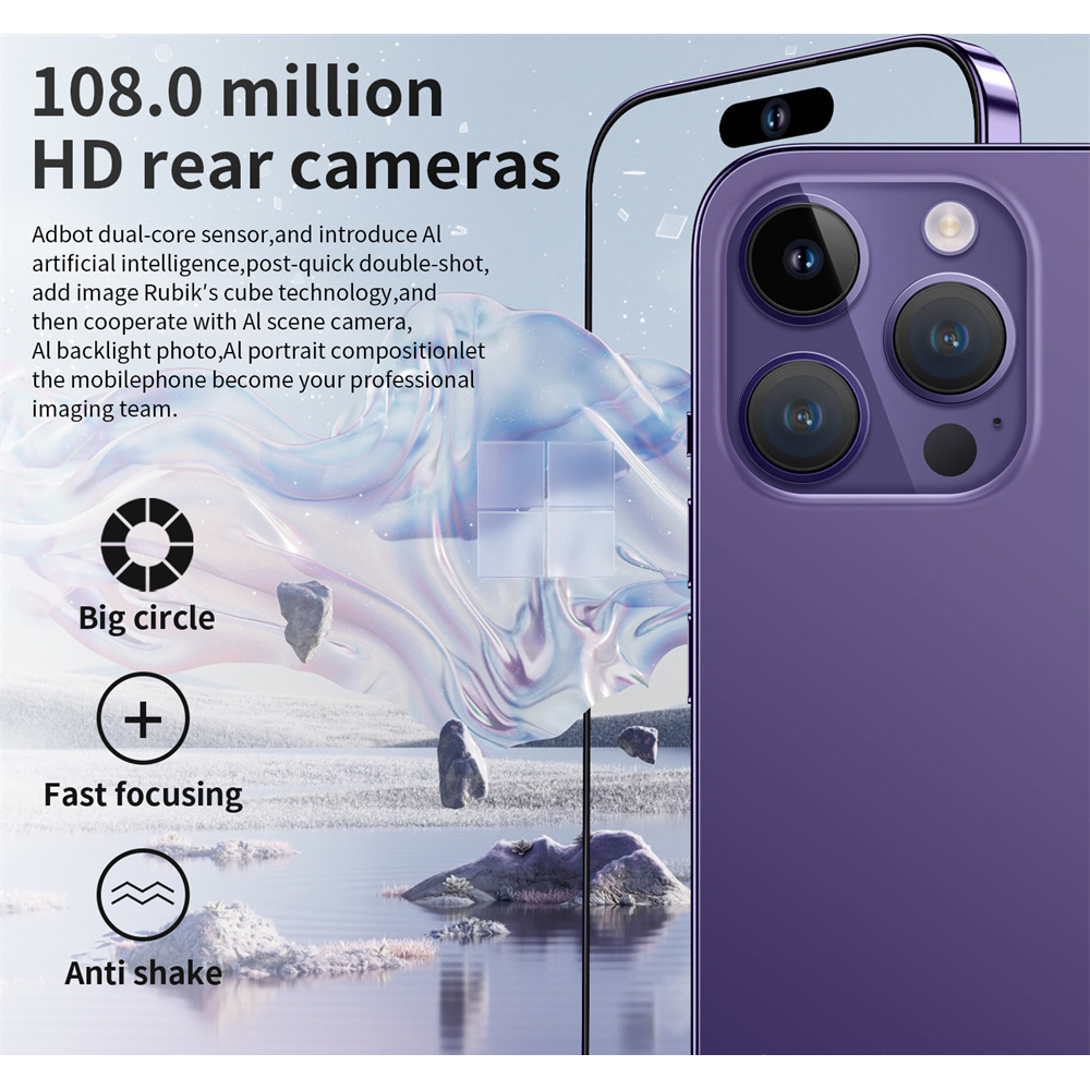 14 Pro Max Mobile 7.3-inch HD Screen Android 14 Phone Qualcomm 888 CPU,16GB+1TB Cell Phone,50MP+108MP Camera Pixels 7800mAh Battery 5G Dual SIM Card C