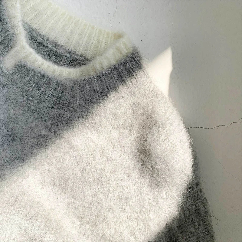 Autumn Clothing Mens Knitted Patchwork Pullover Sweater Fashion Vintage O Neck Solid Color Long Sleeve Premium Tops 241007