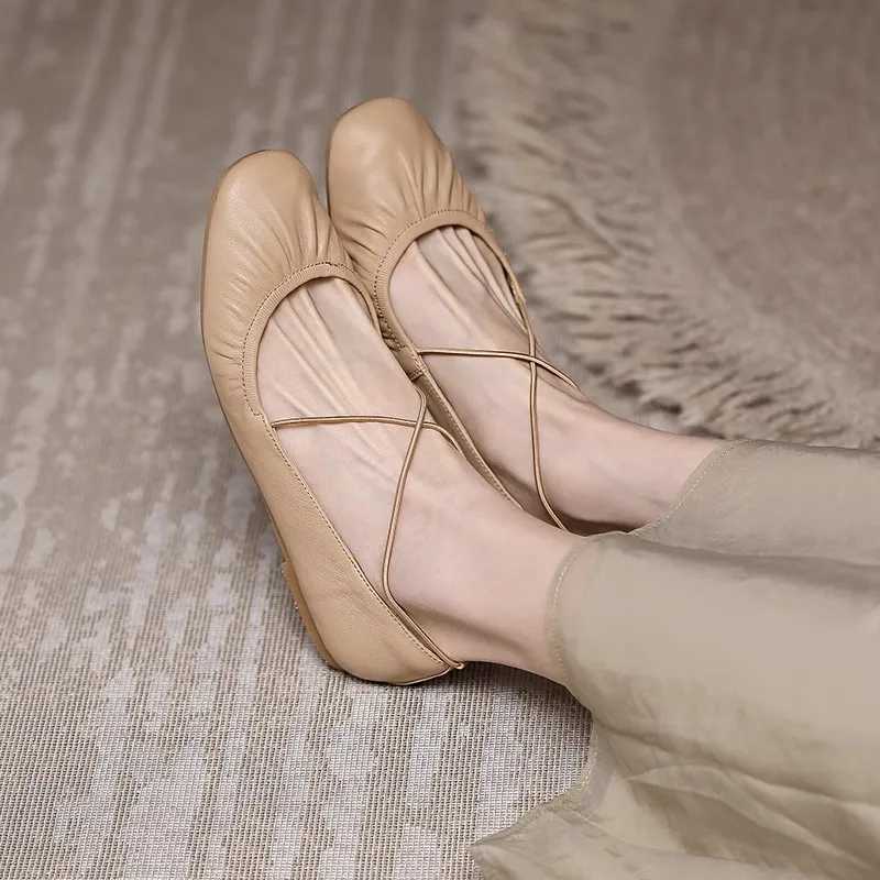 Womens ballet flat elastic strap sliding on flat shoes womens square toe soft soled boat shoes comfortable womens shoes 2024 Y241011