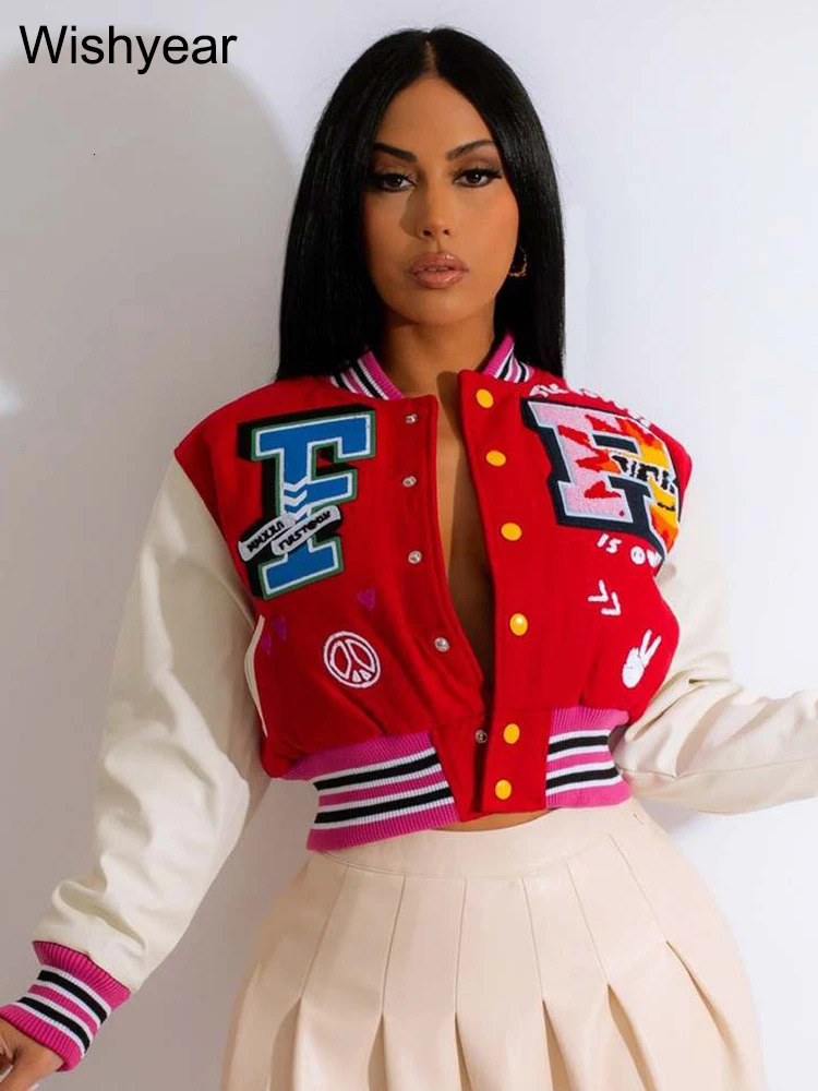 Leisure Patch Work Letter Jacket Female College Student Letter Baseball Cutting Coat Autumn/Winter Clothing Y2K Street Clothing Wholesale 241011