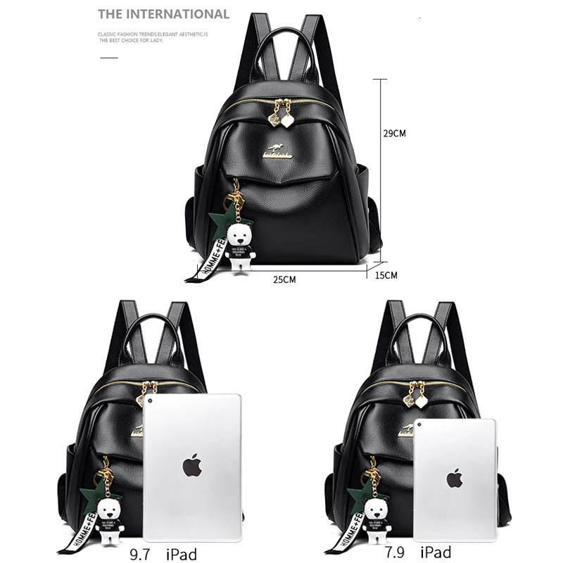 Womens highquality leather backpack womens Sac casual Daypack black retro Mochila Rucksack 241008