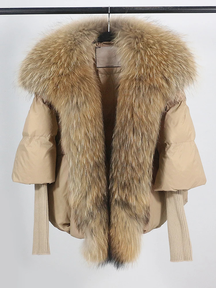 Loose natural genuine fox fur collar coat thick European fashion white duck down jacket winter womens warm y 241010