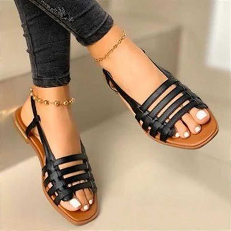 Womens Sandals Summer New Womens Hollow Roman Shoes Womens Gladiator Open Toe Beach Apartment Womens Shoes Plus Size 43 Y241011