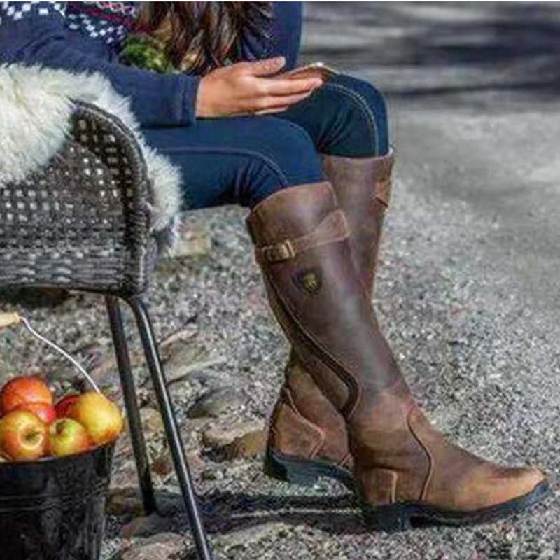 Autumn Winter Martin Boots Tall Long Flat Round Head Fashion Boots Womens Leather Snow Ankle Boots Women Shoes 240826