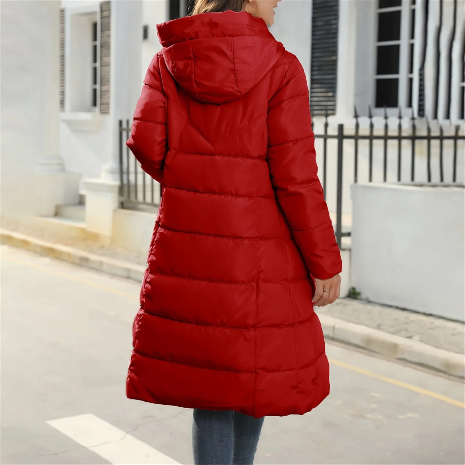 Womens winter coat hooded mid length down jacket ultra-thin suitable for cotton pad jacket large size lightweight warm cotton jacket 3 colors 241011
