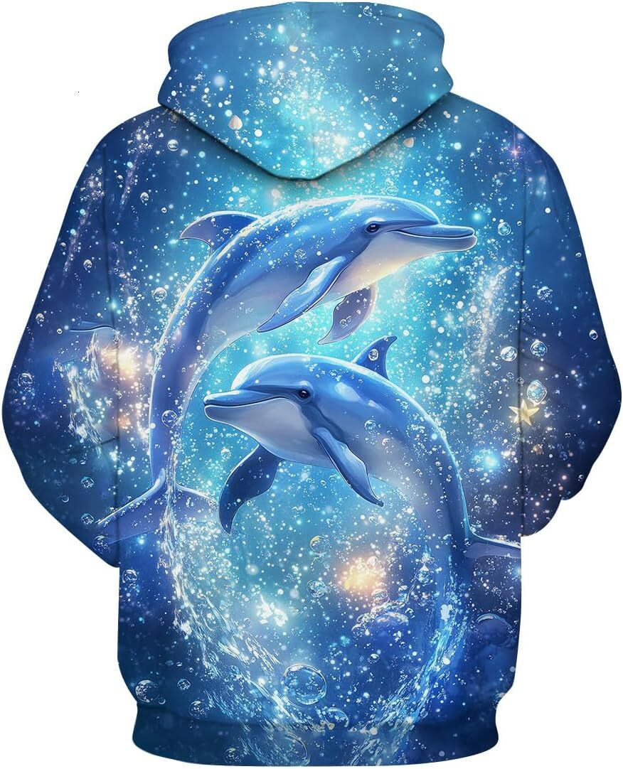 Hoodie for Mens Womens Unisex Novelty Dolphin Print Hoodie for Men Women Animal Graphic Hoodies Sweatshirt Pullover Casual Hooded Graphic