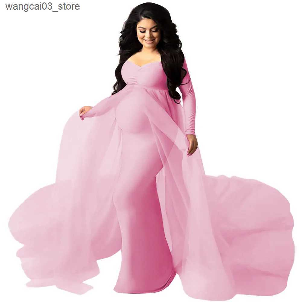 Maternity Dresses Sepzay Womens Long Sleeve Off Shoulder Maternity Maxi Photography Dress Tulle Wedding Mermaid Gown for Photoshoot Baby Shower L24091