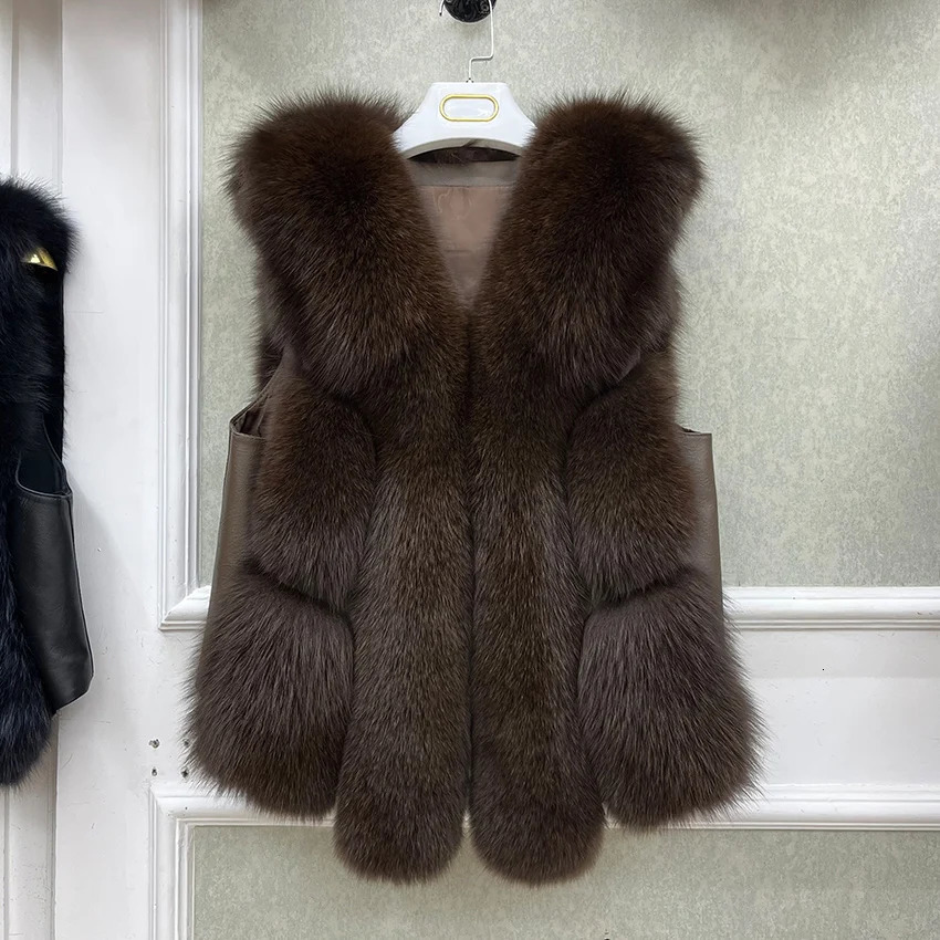AutumnWinter Warm Womens Jacket Genuine Fox Fur Vest Thick Mid Waist Coat y Street Clothing 241010