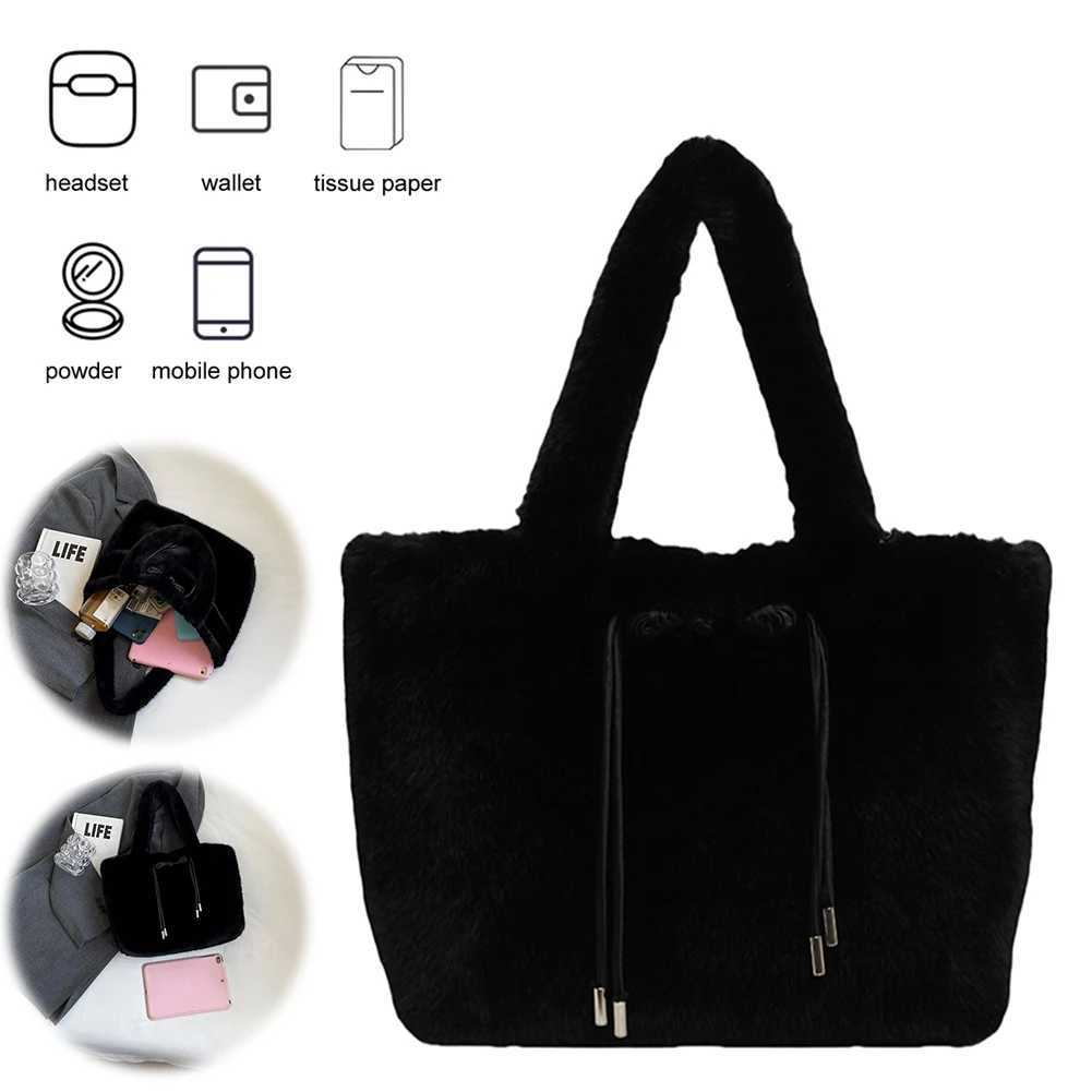 Large Capacity Shoulder Bag Women Plush Tote Autumn Winter Hobo Travel Shopping 241011