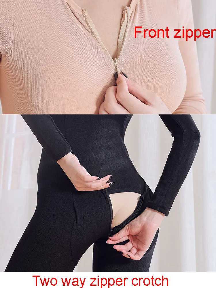 Women's Thermal Underwear Neutral zipper open crotch bodysuit no thin and thick flash hot bodysuit sexy bodysuit pantyhose underwear Y2410112BTT