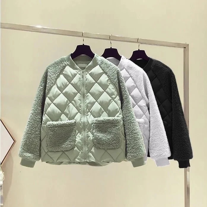 Thin Light Down Cotton Jacket Female Short Coat Autumn Winter Womens 2024 Loose Lmitation Lamb Wool Lady Parka 241009